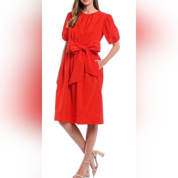 LDT Connie Front Tie Short Sleeve Blouson Midi Dress 10 - Picture 1 of 7
